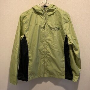 Unbranded full zip rain repellent Womens jacket. Lime Green w/black detail. Sz L
